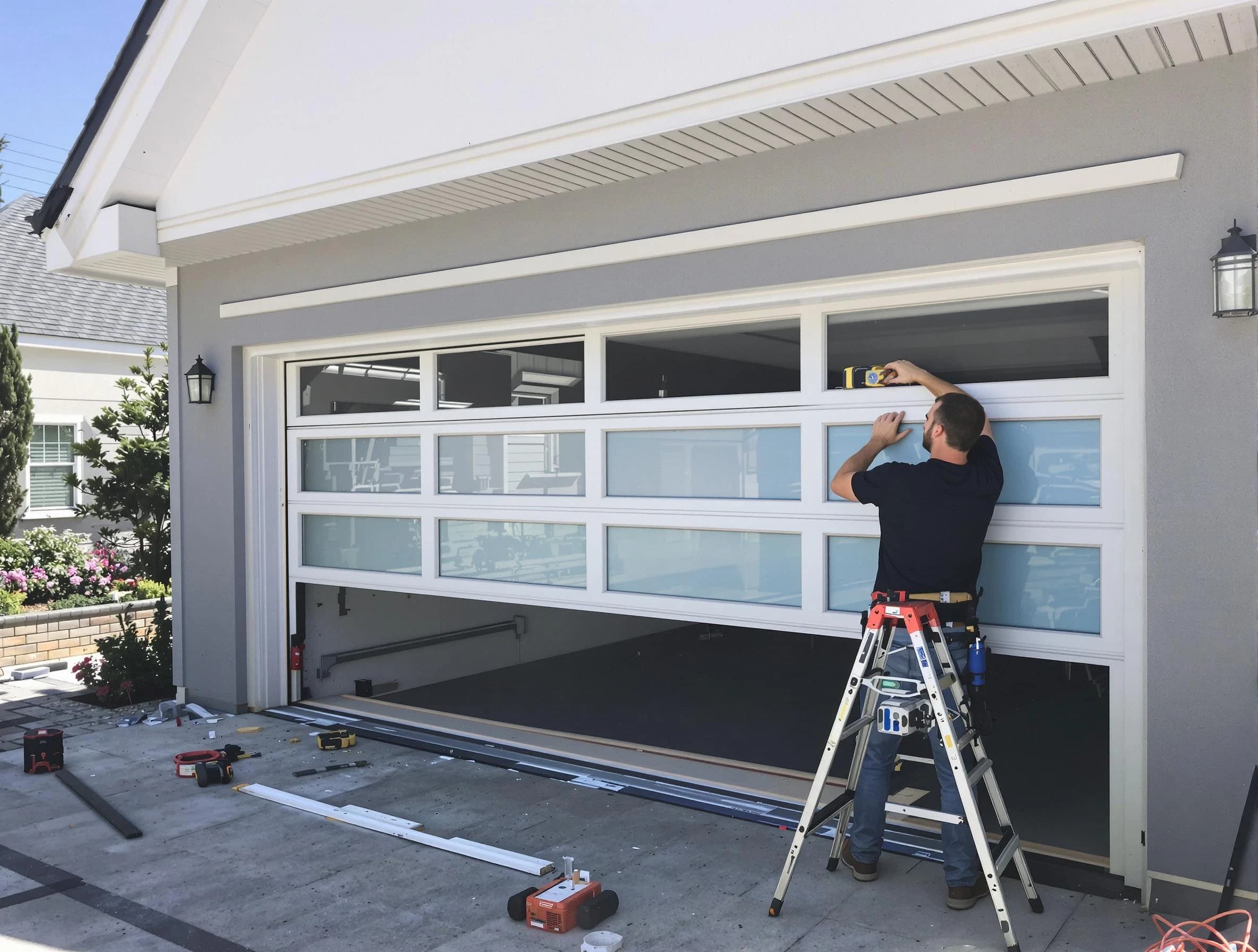 Harrisville Garage Door Repair team performing garage door replacement in Harrisville