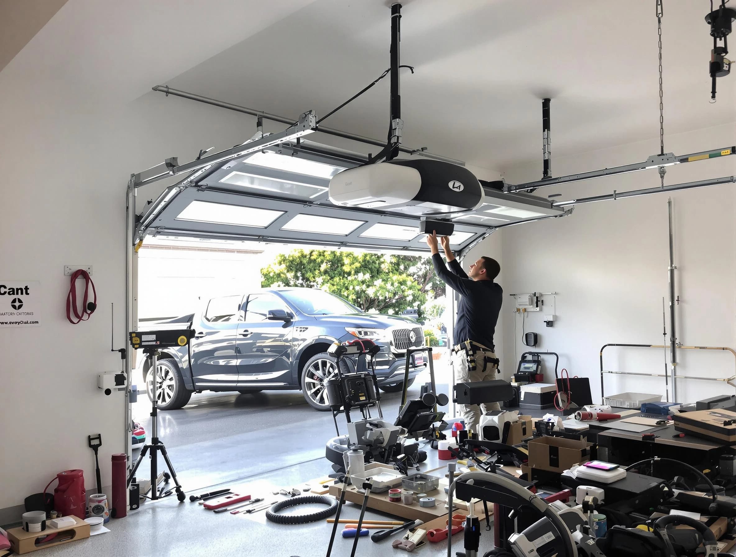 Harrisville Garage Door Repair specialist installing smart garage door opener system in Harrisville home