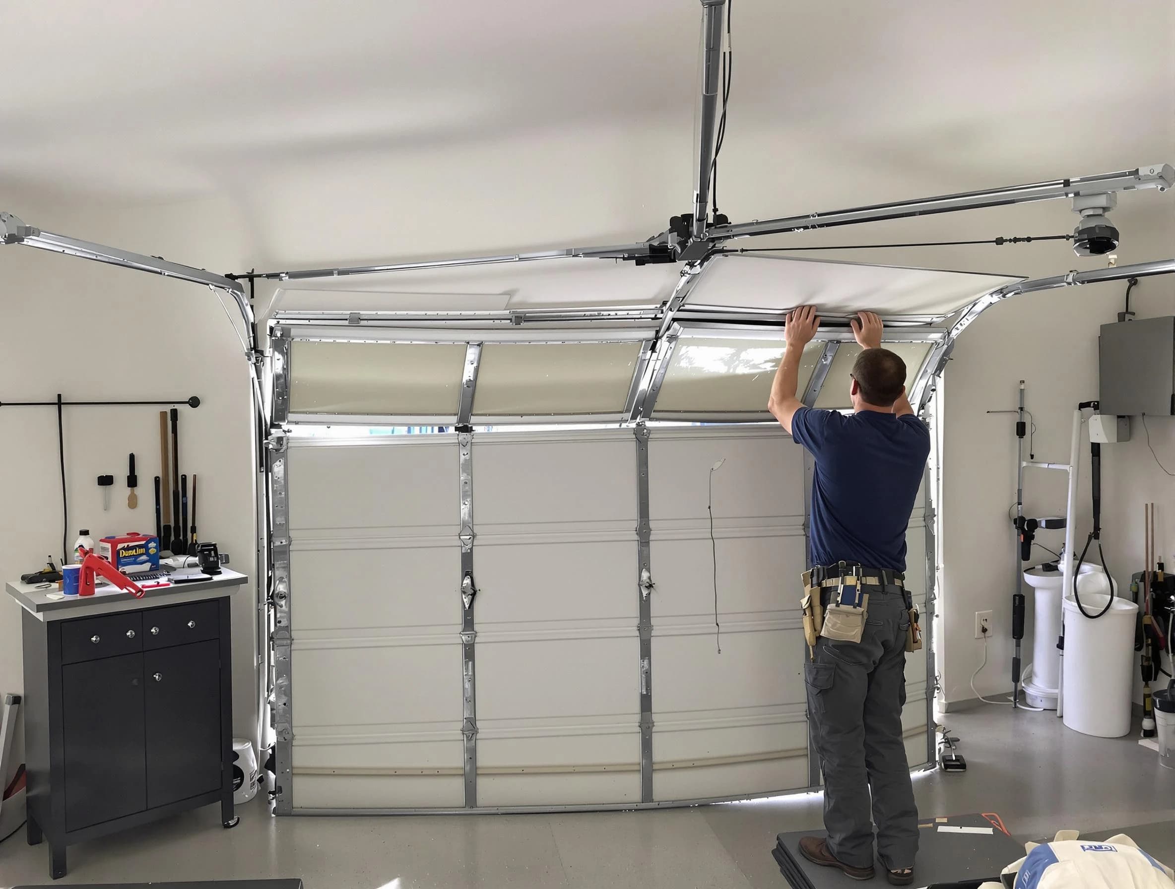 Harrisville Garage Door Repair specialist performing precise section replacement on Harrisville garage door