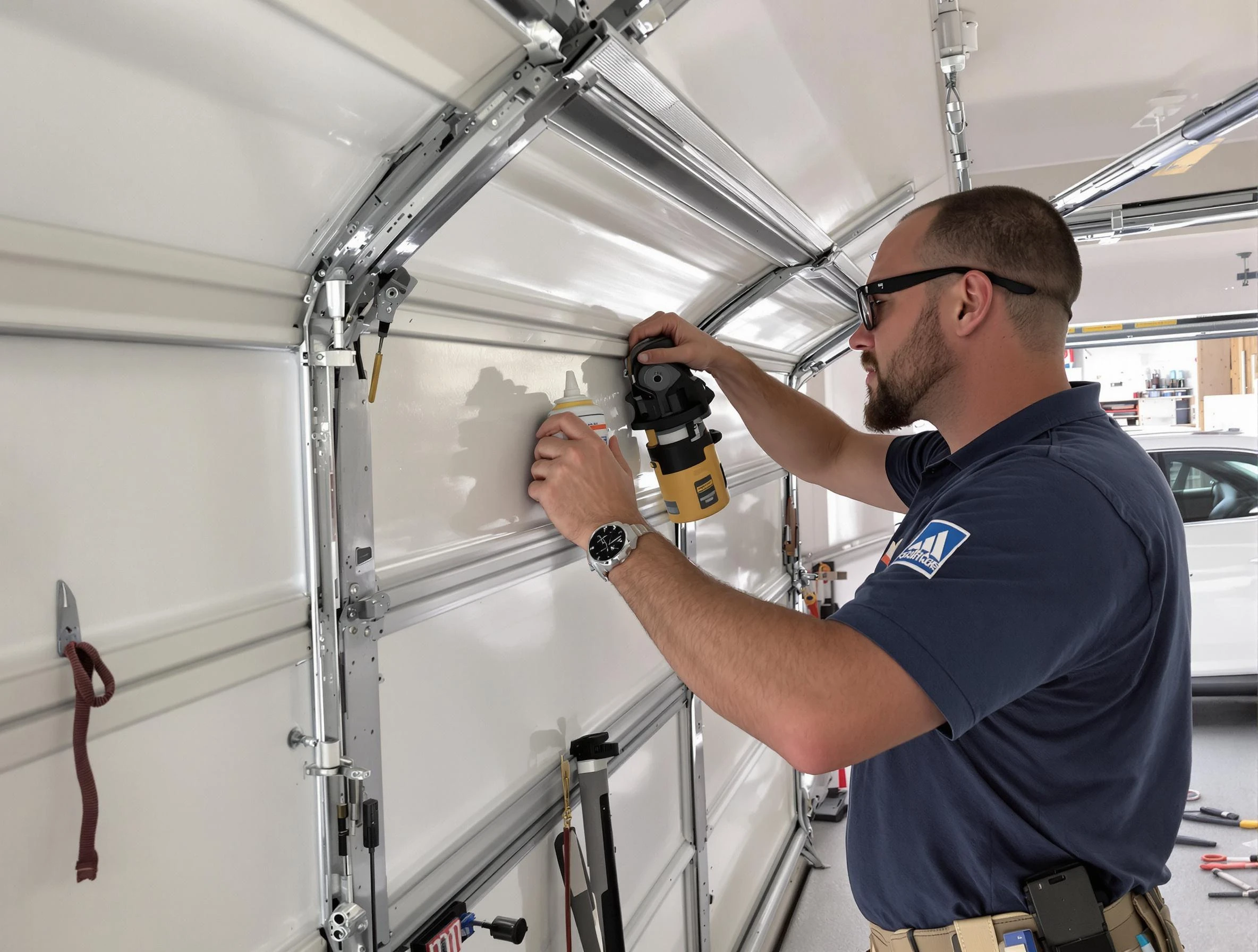 Harrisville Garage Door Repair technician performing comprehensive noise reduction service in Harrisville